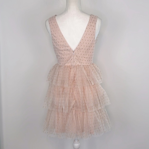 Lulu’s Blush Pink with Gold Dots Tiered Sleeveless Tulle Mini Dress. Size Small - Picture 6 of 12